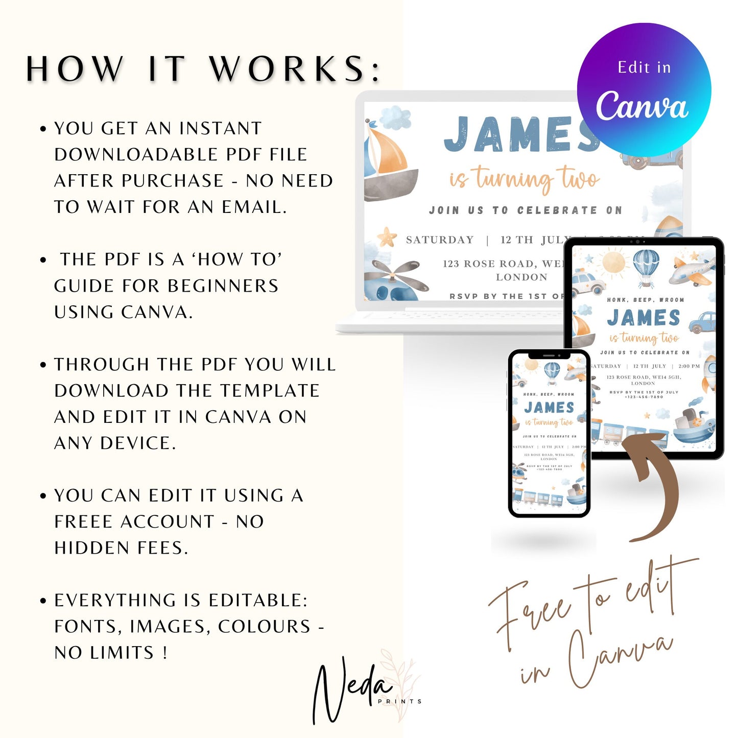 EDITABLE Blue Transportation Birthday Party, Cars Birthday, Train Birthday, Transport Birthday Invitation, Truck Invite, Instant Download