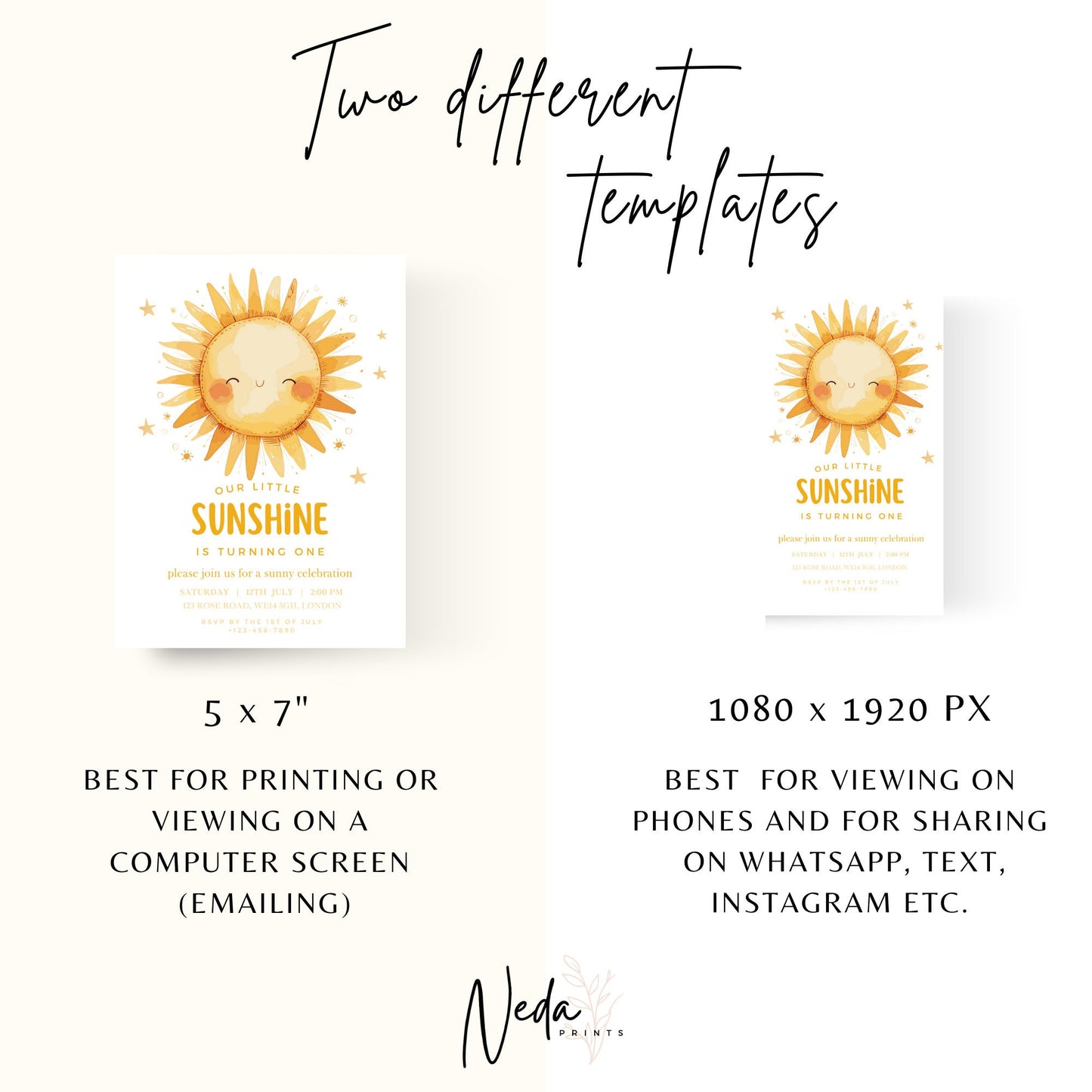 EDITABLE Our Little Sunshine Birthday Invite, 1st Birthday Invite, Sun Invitation, Sunshine Birthday, 1st Birthday, Printable Template I0012