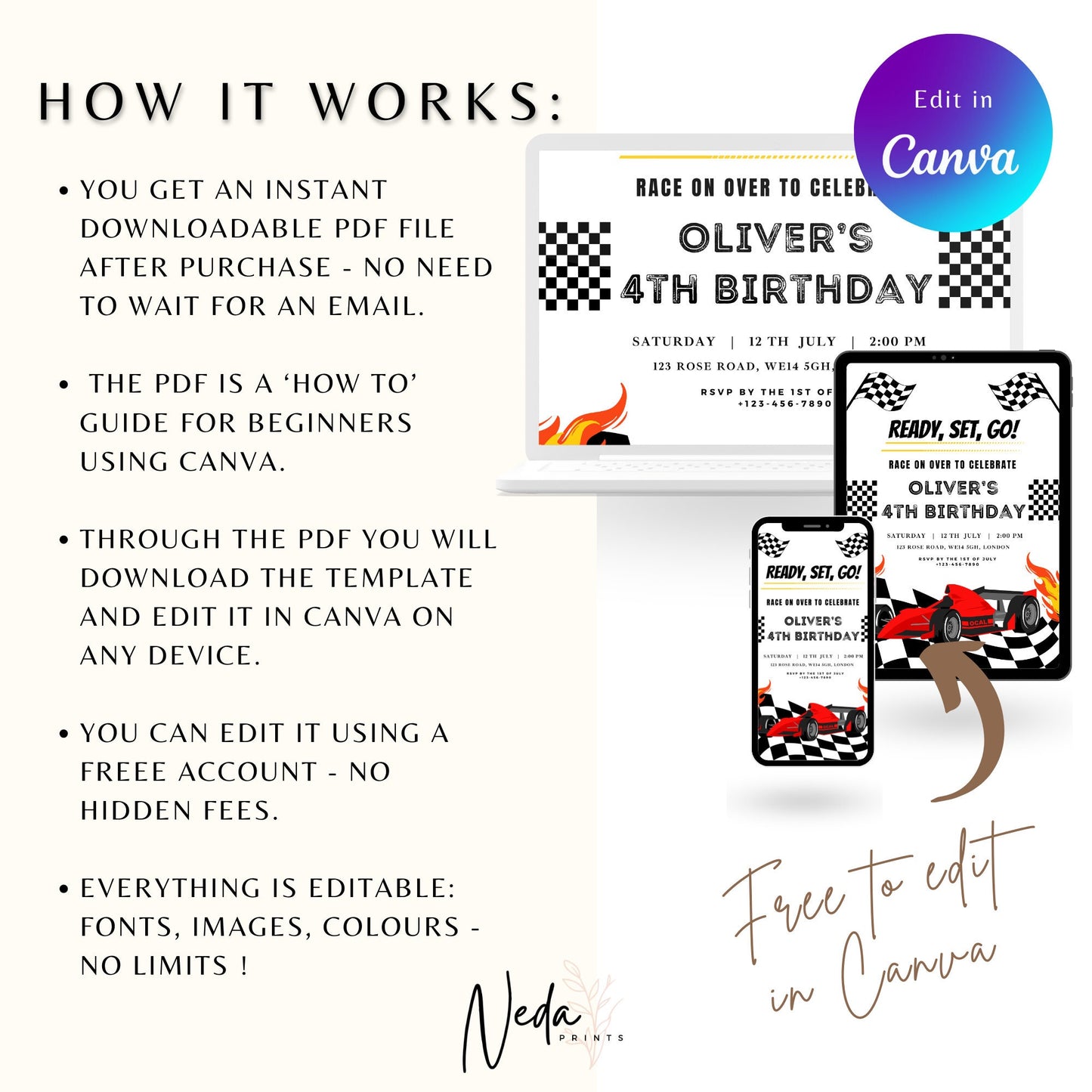 EDITABLE Ready, Set, Go Race Car Birthday Invitation, Race Car birthday Invite, 3rd 4th 5h 6th 7th 8th Birthday Invitation, Instant Download