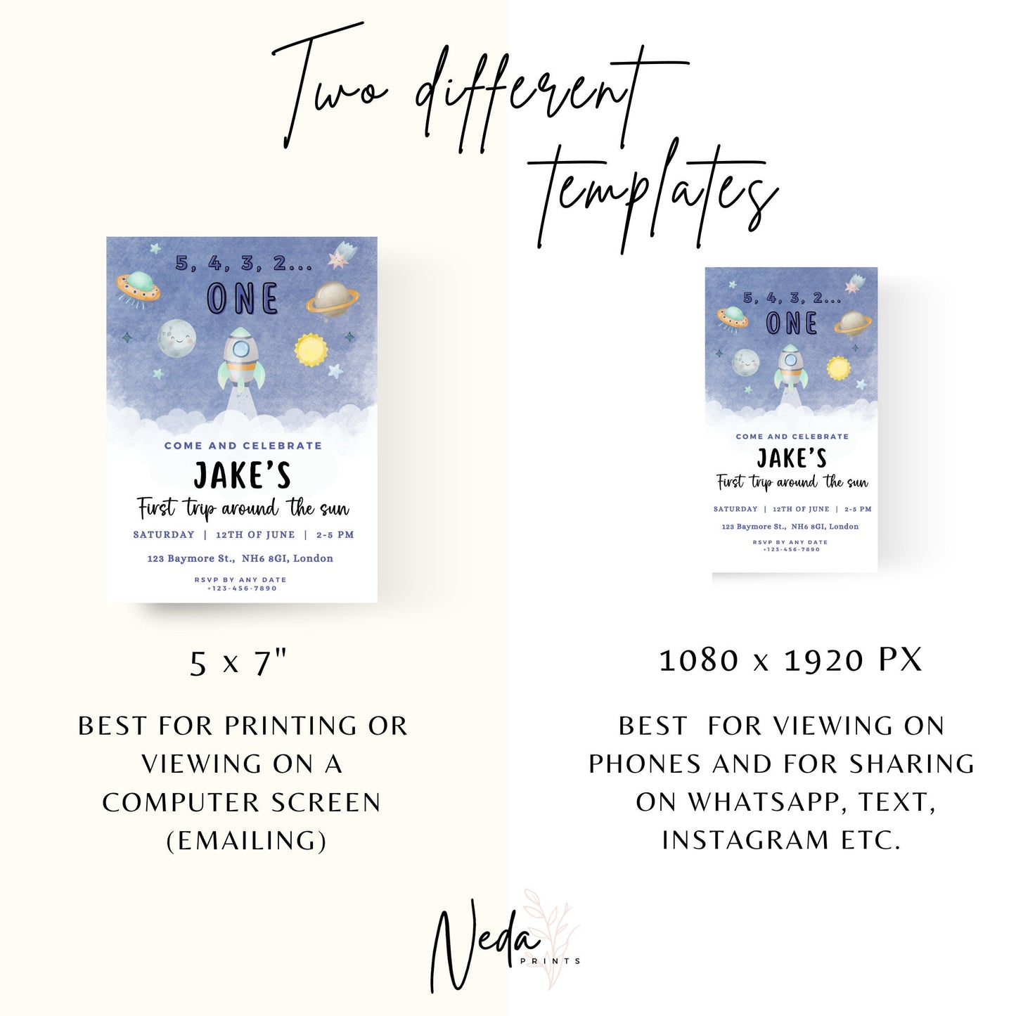 EDITABLE First Trip Around The Sun Birthday Invitation, Astronaut Invitation, Space 1st Birthday Invite Printable, Instant Download, I0006