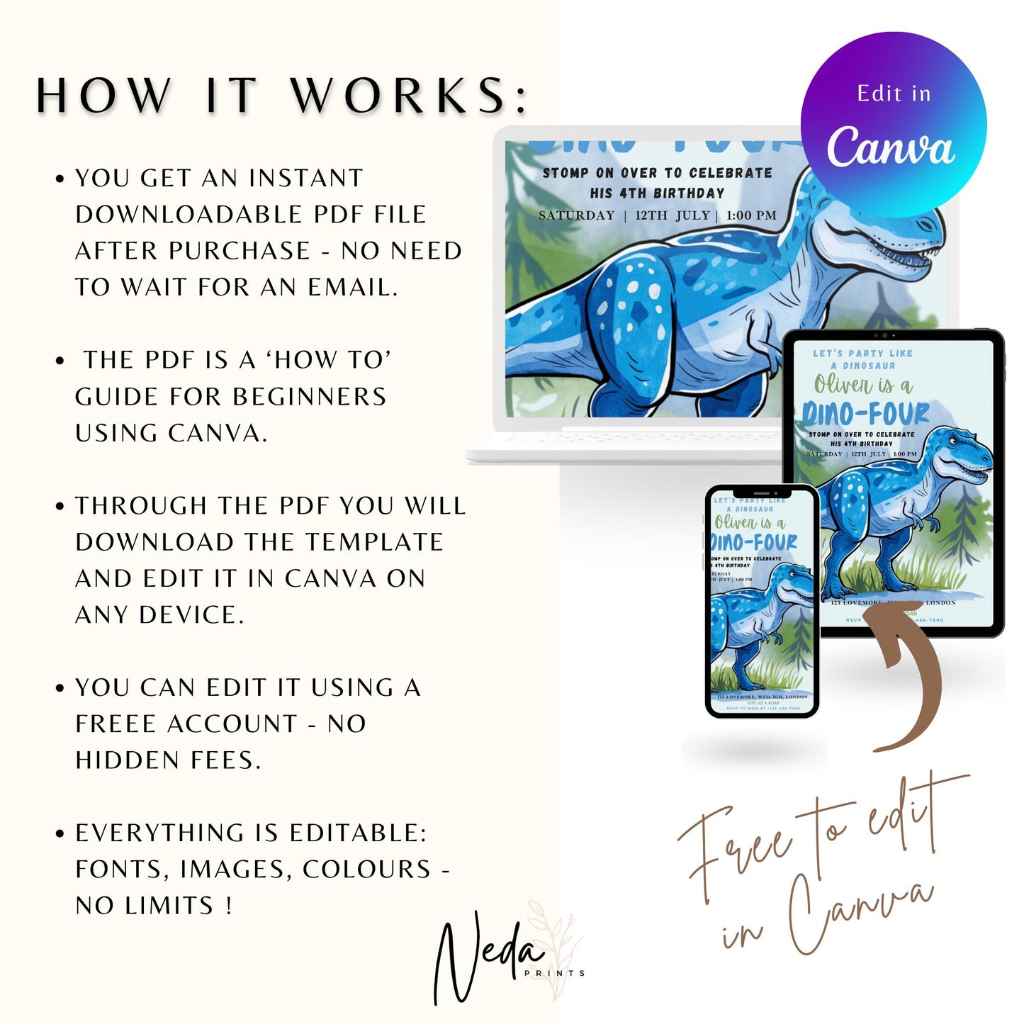 EDITABLE Boy DINO-FOUR Dinosaur Birthday Invitation, 4th dinosaur birthday party Dinosaur Party Invite Fourth dinosaur invite Download I0149