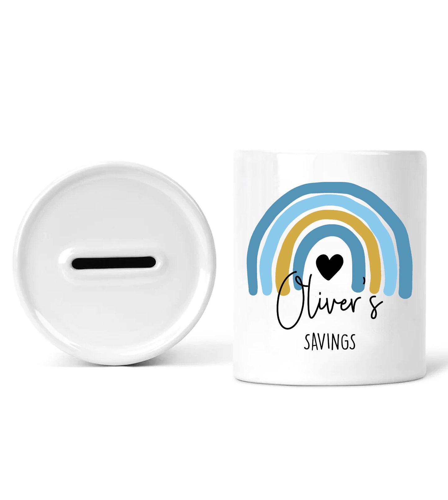 Personalised Rainbow Savings Money Box, Boy Money Box