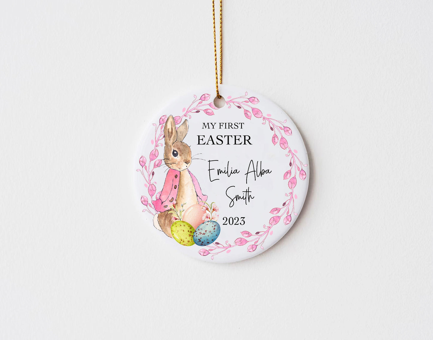 Personalised First Easter Rabbit Girl Pink Ceramic Ornament