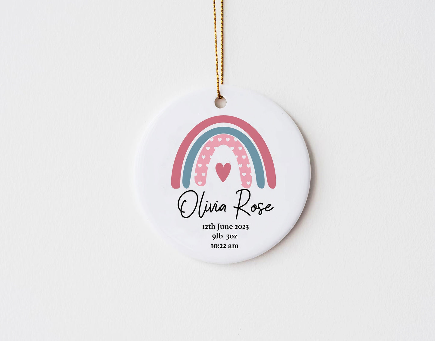 Personalised Pink Rainbow New Baby Keepsake