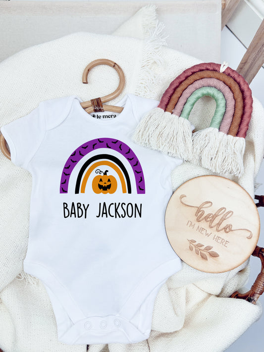 Personalised Rainbow Halloween Baby Vest, Baby Grow