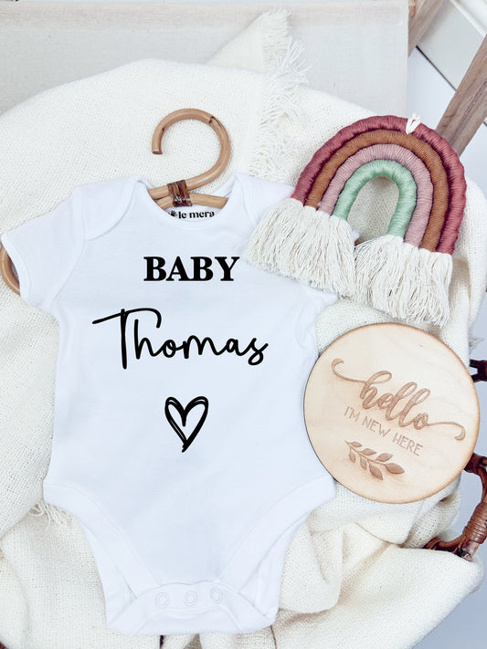 Personalised Name Baby Announcement Baby Vest, Baby Grow