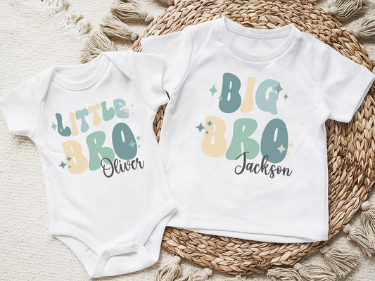Personalised Retro Big Brother And Little Brother Matching T-Shirts