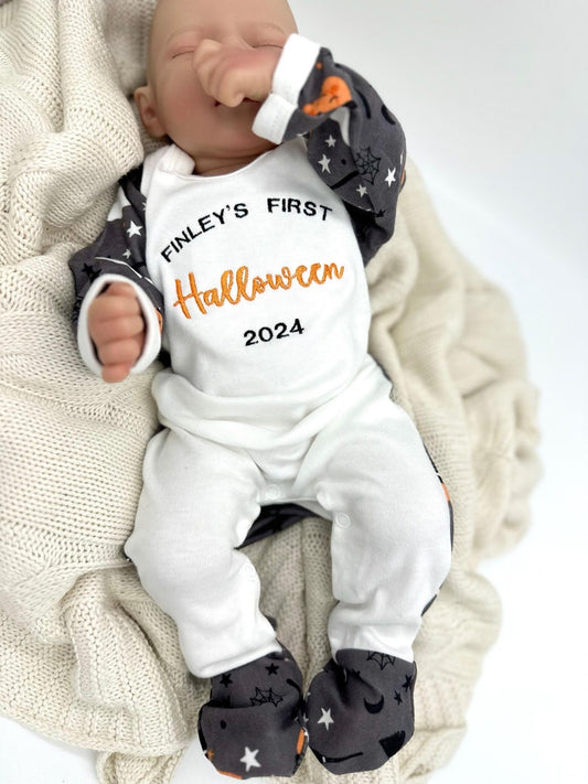 Embroidered Personalised First Halloween Sleep suit, First Halloween Baby Vest, Festive Baby grow, Baby Gift idea, New Baby Halloween Outfit