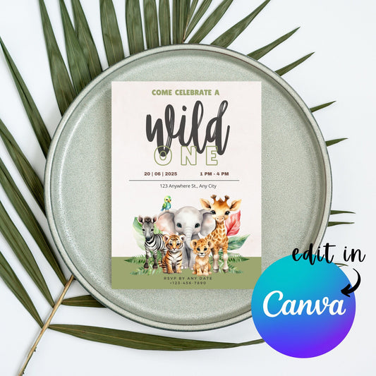 EDITABLE Wild One Safari Birthday Invitation, Boy Birthday Invitation, Wild One 1st 2nd Birthday Invite Printable template, Instant Download