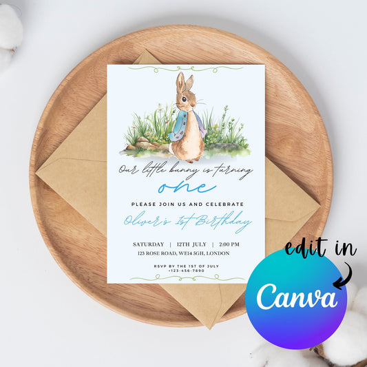 EDITABLE Rabbit Birthday Boy Invitation, Boy 1st 2nd Birthday Invite, Printable template, Instant Download Invite, Boy first birthday party