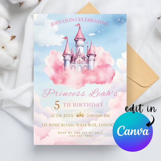 EDITABLE Princess Birthday Invitation, Princess Birthday, Princess Party, Girl birthday, Girl birthday Party, Unicorn, Instant Download