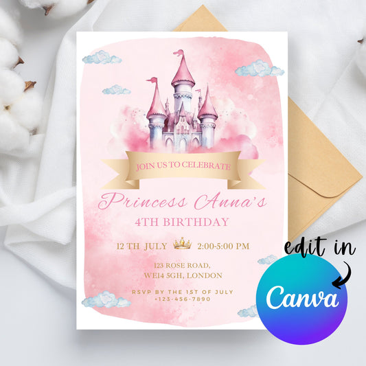 EDITABLE Princess Birthday Invitation, Princess Birthday, Princess Party, Girl birthday, Girl birthday Party Fairytale bday Instant Download