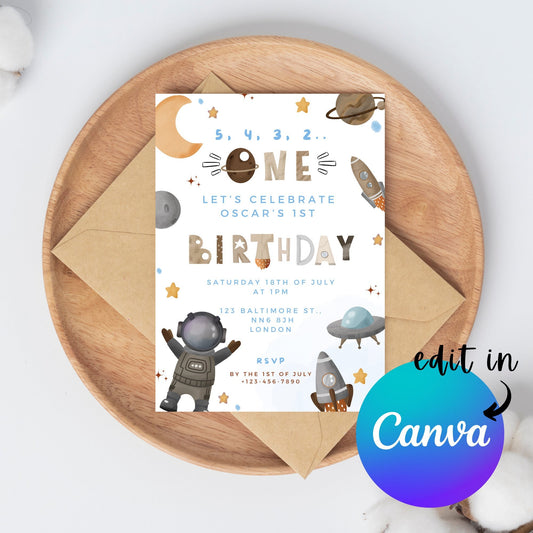 EDITABLE First Space Birthday Invitation, Astronaut Birthday Invitation, Space 1st 2nd Birthday Invite Printable template, Instant Download