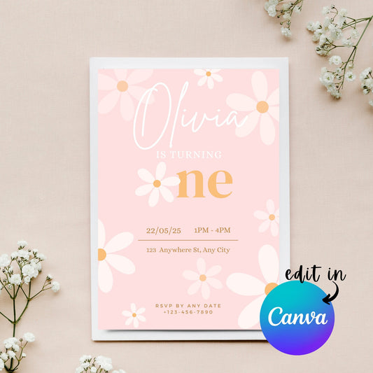 EDITABLE Daisy One Girl Birthday Invitation, 1st 2nd Birthday Invite Printable template, Instant Download Daisy Flower Invite first birthday