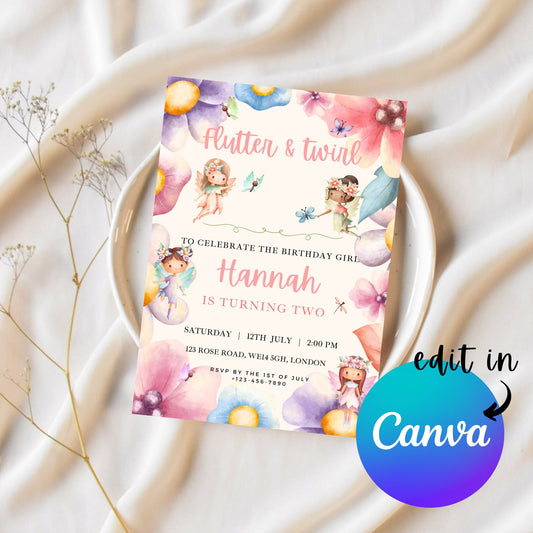 EDITABLE Fairy Birthday Invitation, Fairy Birthday Invite, fairy invitation, 1st birthday girl, Magical birthday Party, Instant Download