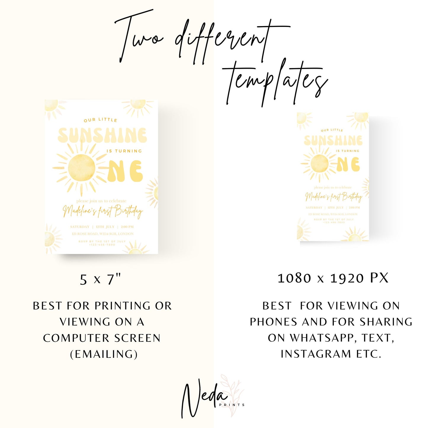 EDITABLE Sunshine Birthday Invitation, 1st Birthday Invite, Our Little sunshine, Sun Invitation, 1st Girl Birthday, Printable Template