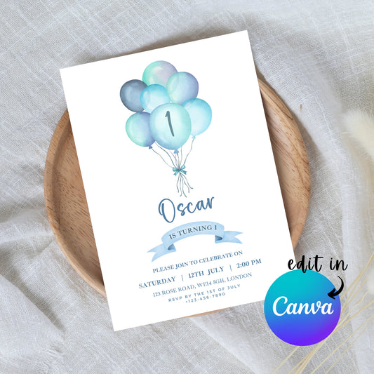 EDITABLE Minimal First Birthday Boy Invitation, Minimal Boy 1st 2nd Birthday Invite, 1st birthday, Printable template, Instant Download