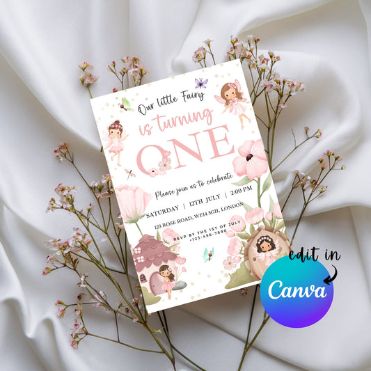 EDITABLE Little Fairy Birthday Invitation, 1st Birthday Invite, fairy invitation, 1st birthday girl, fairy 1st birthday, Instant Download