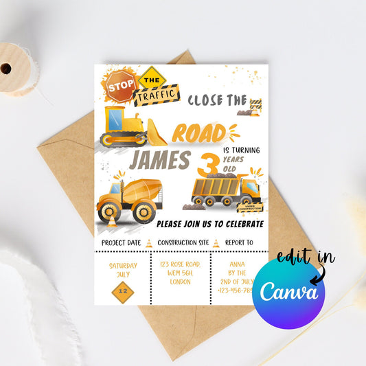 EDITABLE Digger Birthday Invite, Construction Invite, Construction Party, Dump Truck Party, Construction Birthday Party, Instant Download