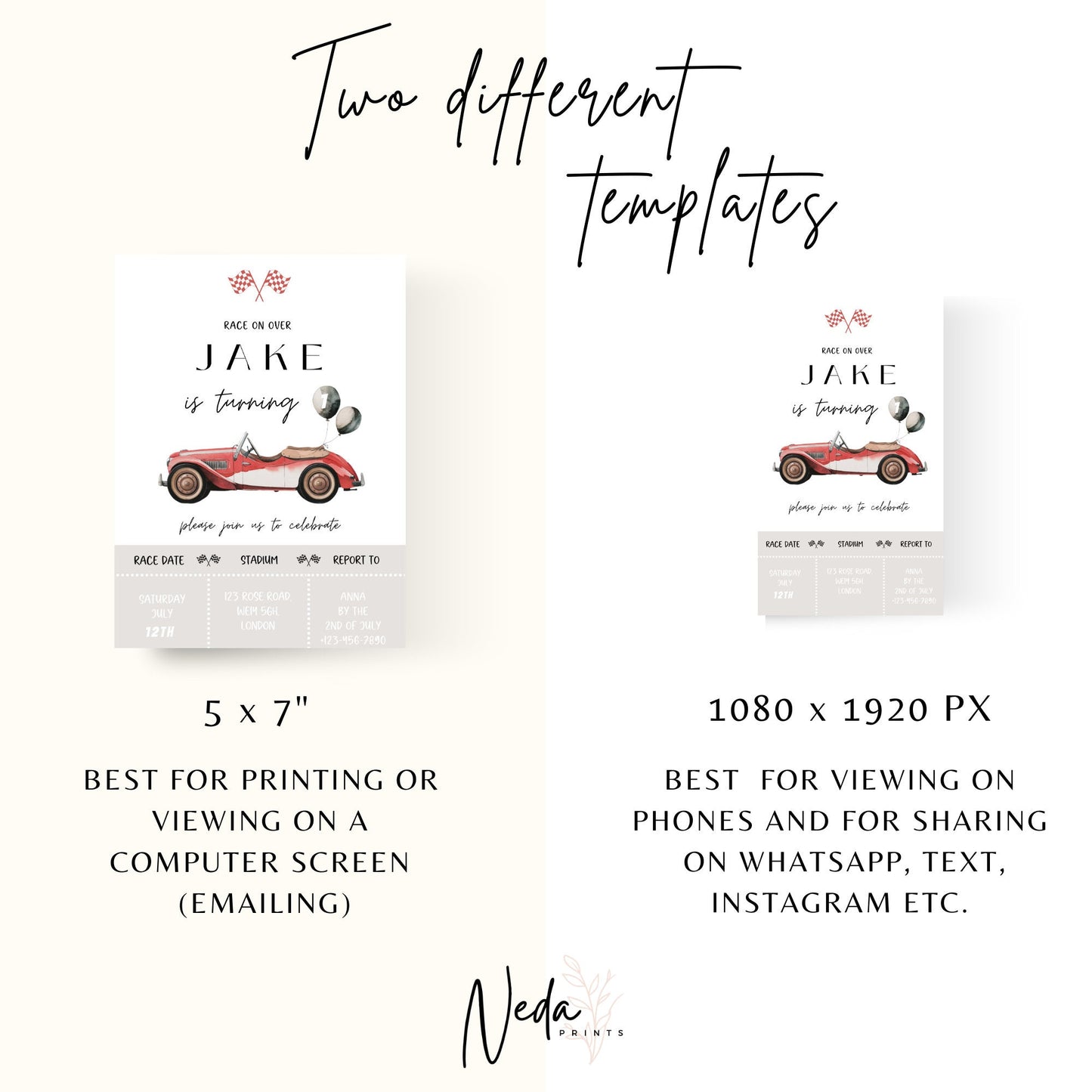 EDITABLE Retro Checkered Red Race Car Birthday Invitation, 1st 2nd 3rd Race car birthday invite First Second Third Birthday Instant Download