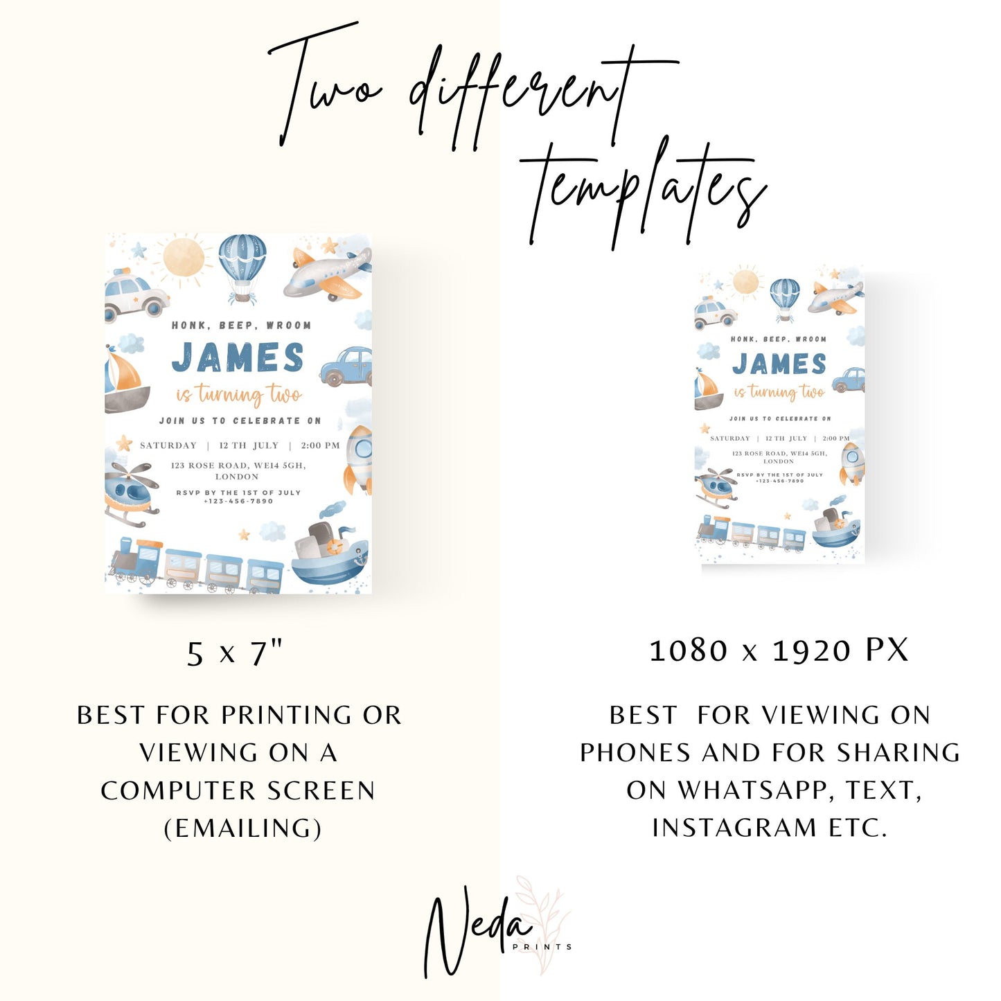 EDITABLE Blue Transportation Birthday Party, Cars Birthday, Train Birthday, Transport Birthday Invitation, Truck Invite, Instant Download