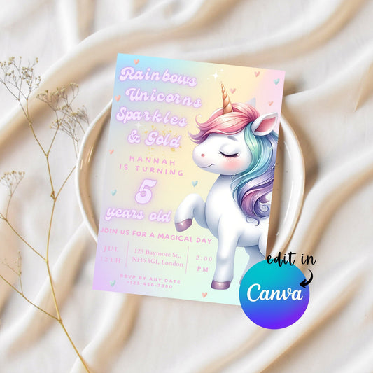 EDITABLE Unicorn Birthday Invitation, Unicorn Birthday Party, Unicorn Birthday Invite, Girl Birthday Party Invite Printable Instant Download
