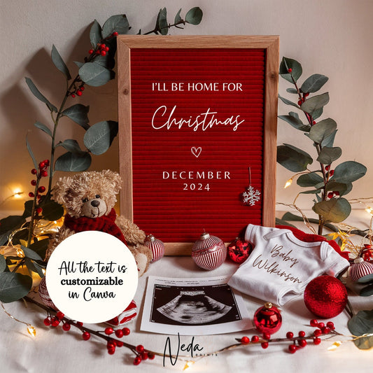 EDITABLE Christmas Pregnancy Announcement Digital, Baby announcement, Christmas Baby Reveal, Customizable maternity, Instant Download, 0040