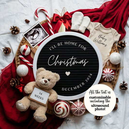 EDITABLE Christmas Pregnancy Announcement Digital, Baby announcement, Christmas Baby Reveal, Customizable maternity, Instant Download, 0041