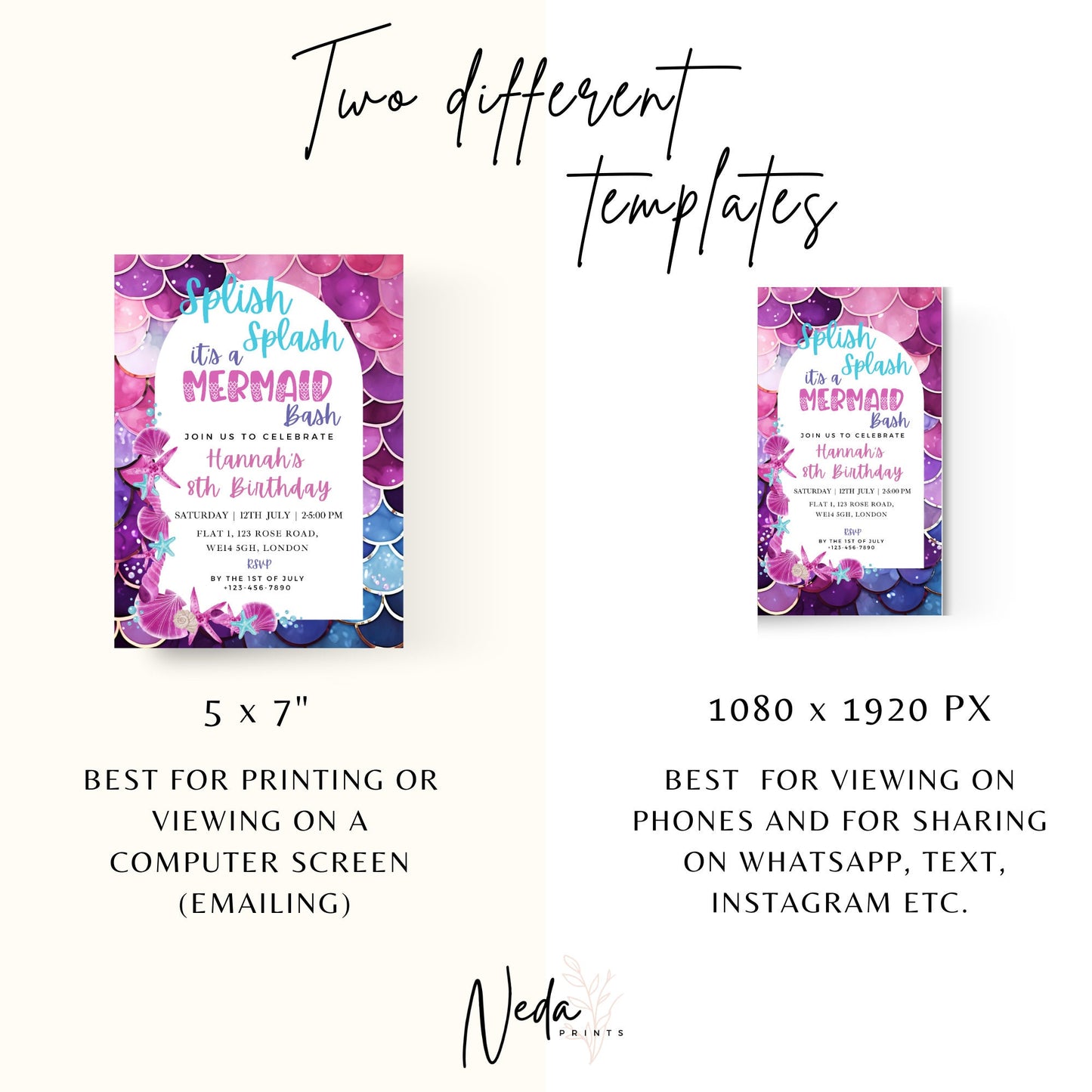 EDITABLE Splish Splash Birthday Invitation, Mermaid Party, Birthday Girl Invite, Mermaid Bash, Mermaid invitation Printable Instant Download