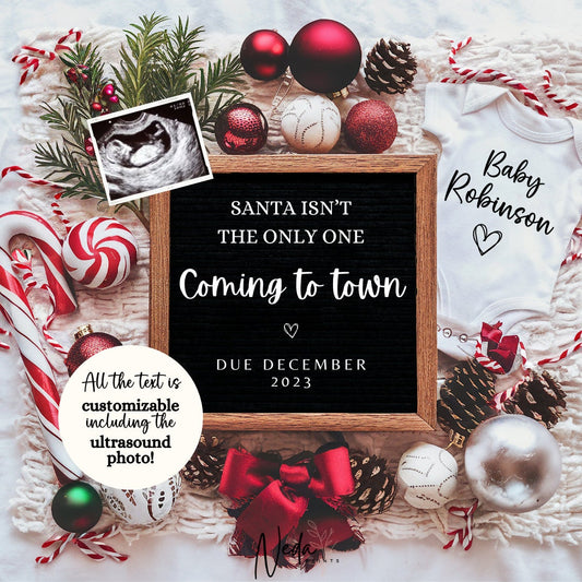 EDITABLE Christmas Pregnancy Announcement Digital, Baby announcement, Christmas Baby Reveal, Customizable maternity, Instant Download, 0005