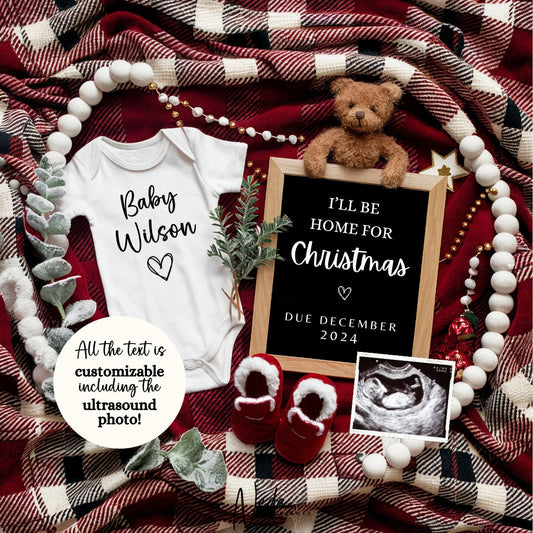 EDITABLE Christmas Pregnancy Announcement Digital, Baby announcement, Christmas Baby Reveal, Customizable maternity, Instant Download, 0006