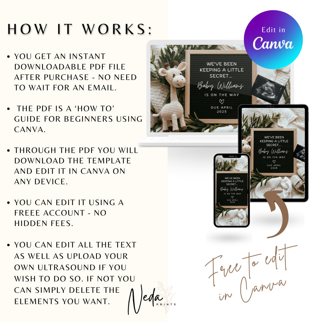 EDITABLE Pregnancy Announcement Digital, Baby announcement, Pregnancy Reveal, Customizable Maternity Announcement, Instant Download, 0123