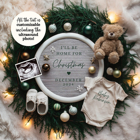 EDITABLE Christmas Pregnancy Announcement Digital, Baby announcement, Christmas Baby Reveal, Customizable maternity, Instant Download, 0143