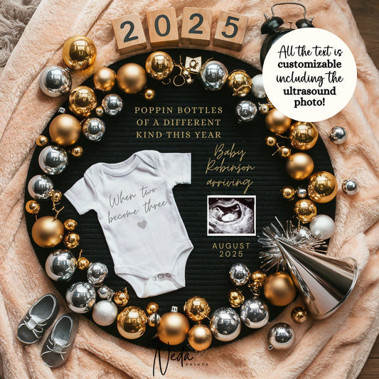 EDITABLE 2025 Pregnancy Announcement Digital, New Year Baby announcement, Pregnancy Reveal, New Year Announcement, Instant Download, 0149