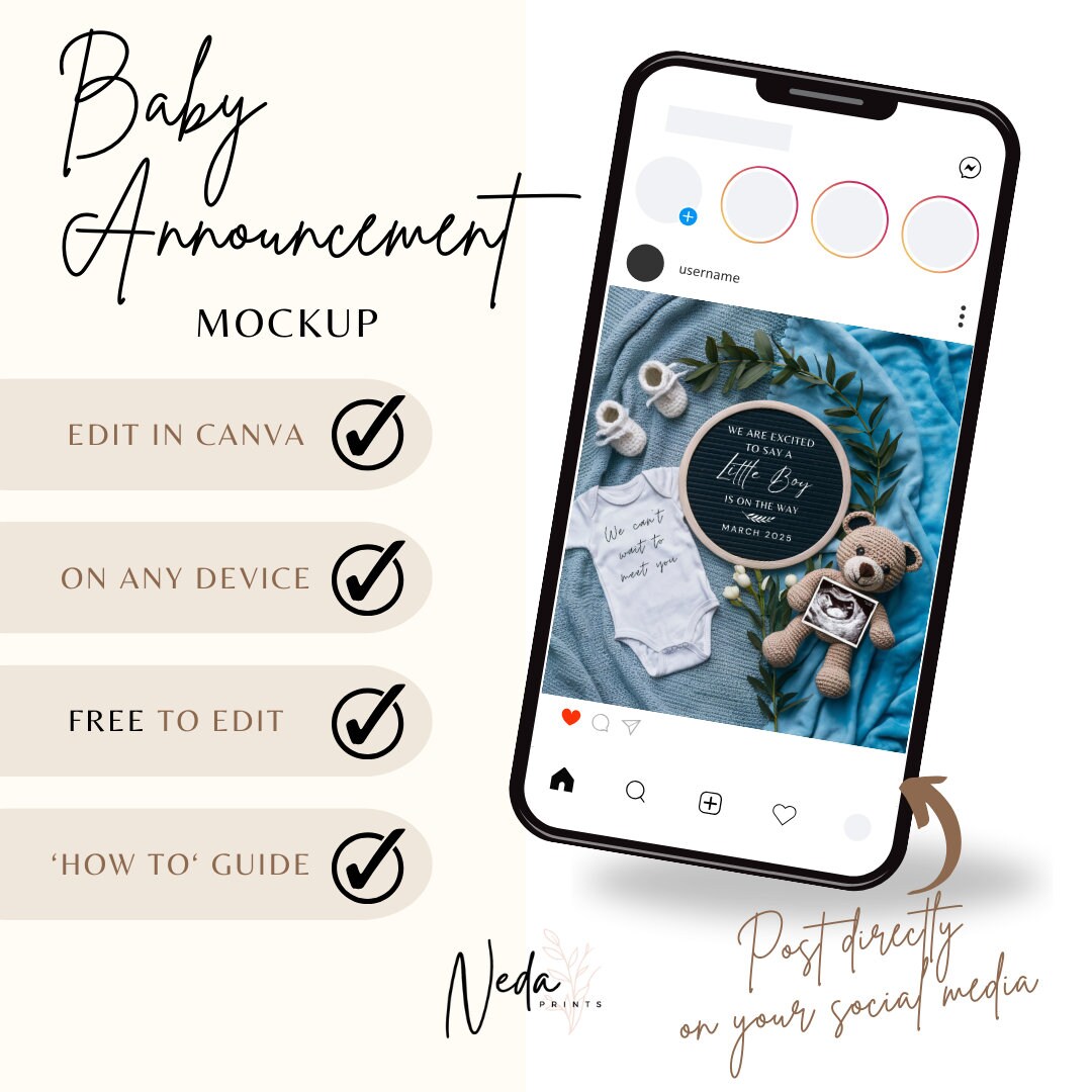 EDITABLE Boy Pregnancy Announcement Digital, Baby Boy announcement, pregnancy reveal, Customizable social media announcement, Download 0153