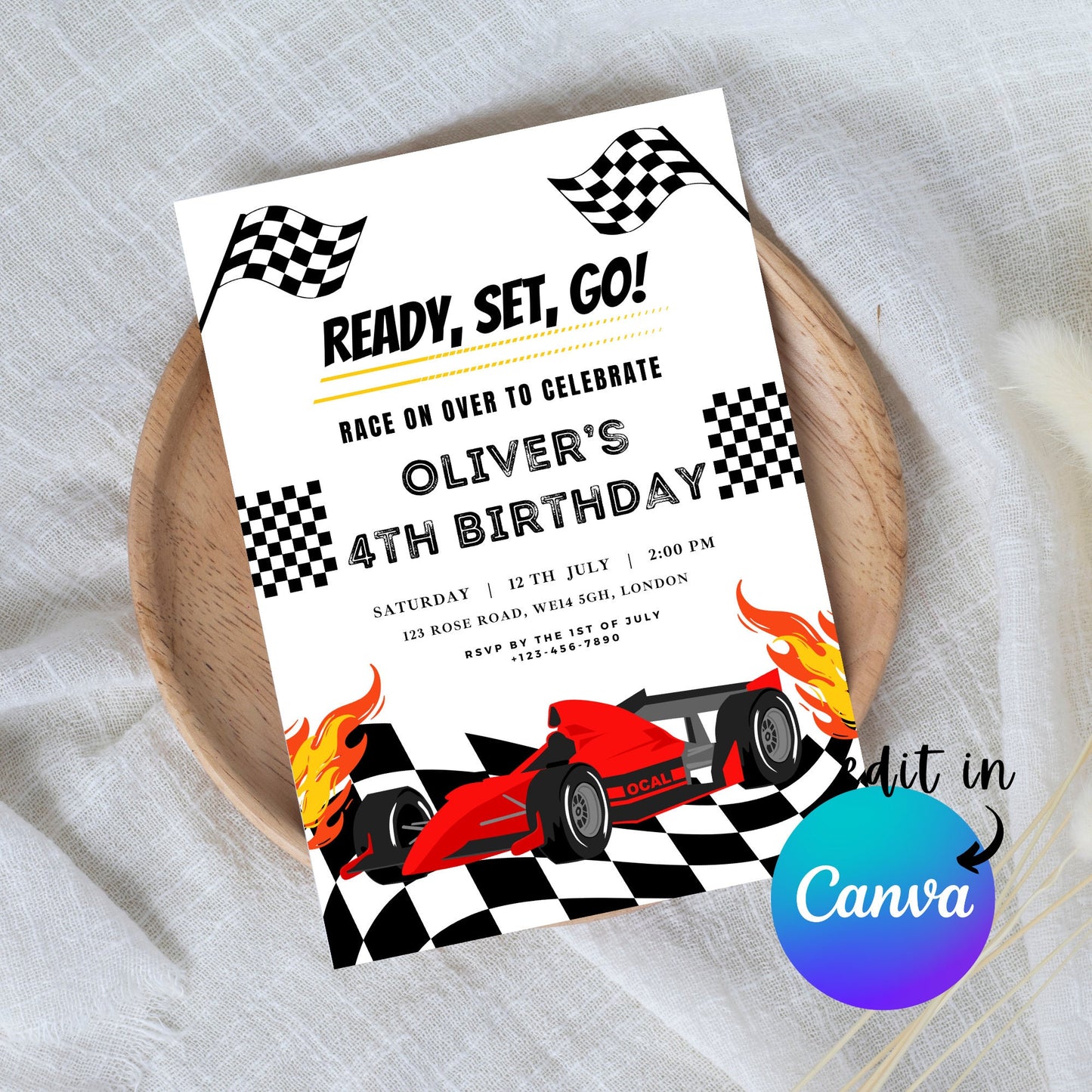 EDITABLE Ready, Set, Go Race Car Birthday Invitation, Race Car birthday Invite, 3rd 4th 5h 6th 7th 8th Birthday Invitation, Instant Download