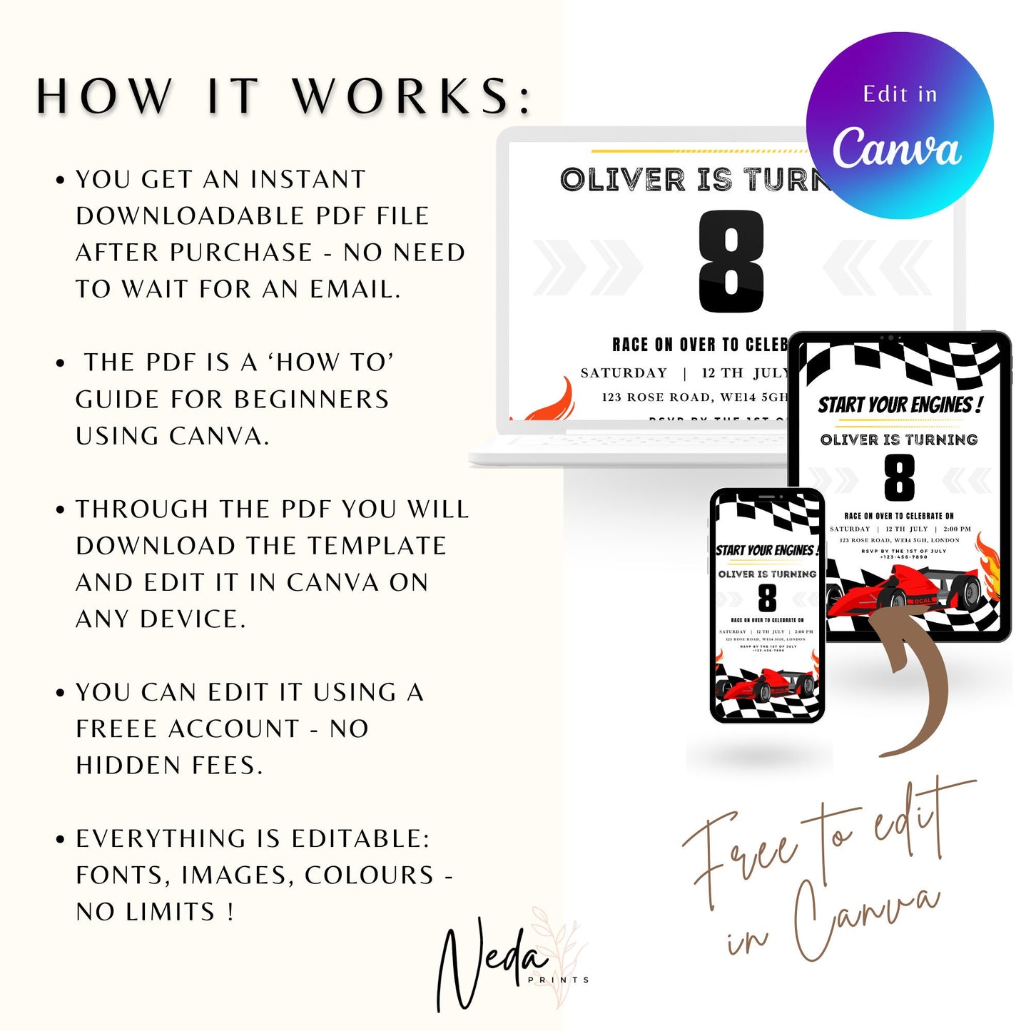 EDITABLE Start Your Engines Race Car Birthday Invitation, Race Car birthday Invite, 4th 5h 6th 7th 8th Birthday Invitation, Instant Download