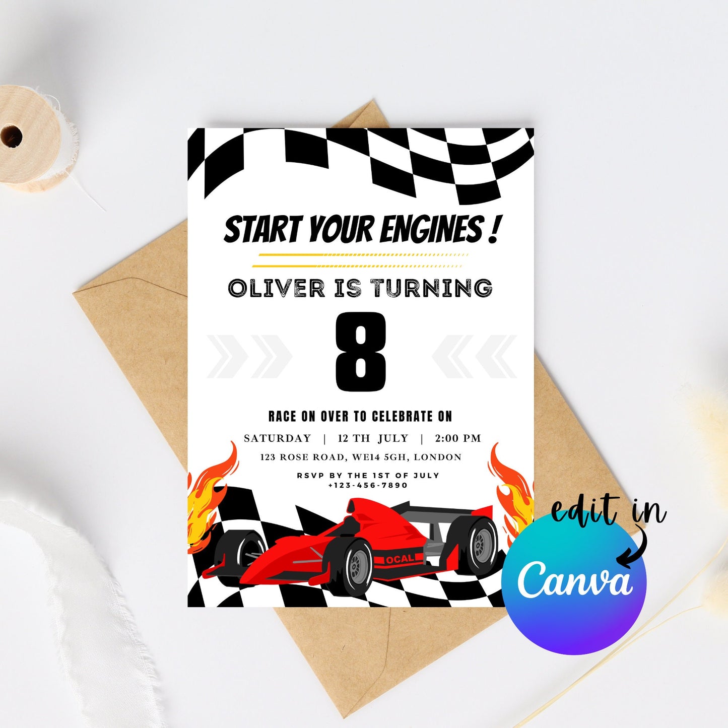 EDITABLE Start Your Engines Race Car Birthday Invitation, Race Car birthday Invite, 4th 5h 6th 7th 8th Birthday Invitation, Instant Download