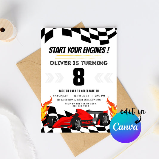 EDITABLE Start Your Engines Race Car Birthday Invitation, Race Car birthday Invite, 4th 5h 6th 7th 8th Birthday Invitation, Instant Download