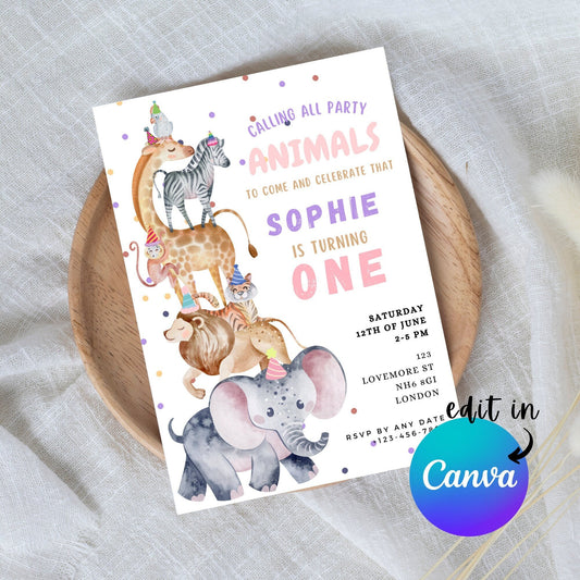 EDITABLE Calling All Party Animals Birthday Invitation, Safari Birthday Invitation, Jungle Birthday Invite, Instant Template Download, I0029