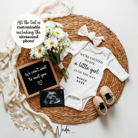 EDITABLE Girl Pregnancy Announcement Digital, Baby Girl announcement, pregnancy reveal, Customizable Social media announcement Download 0172