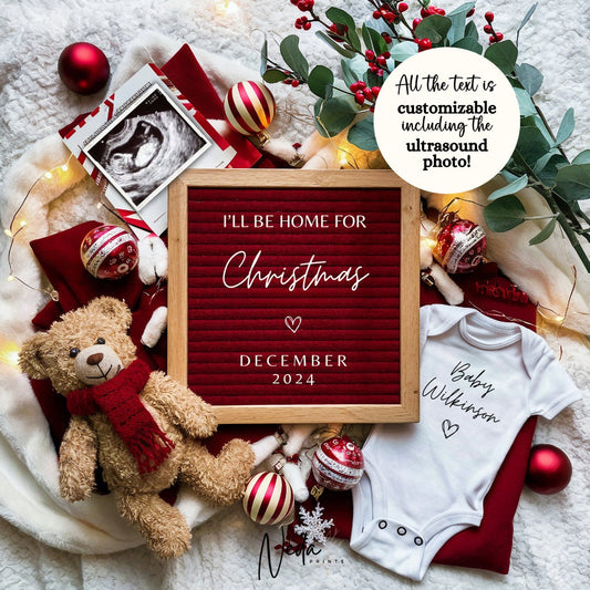 EDITABLE Christmas Pregnancy Announcement Digital, Baby announcement, Christmas Baby Reveal, Customizable maternity, Instant Download, 0039