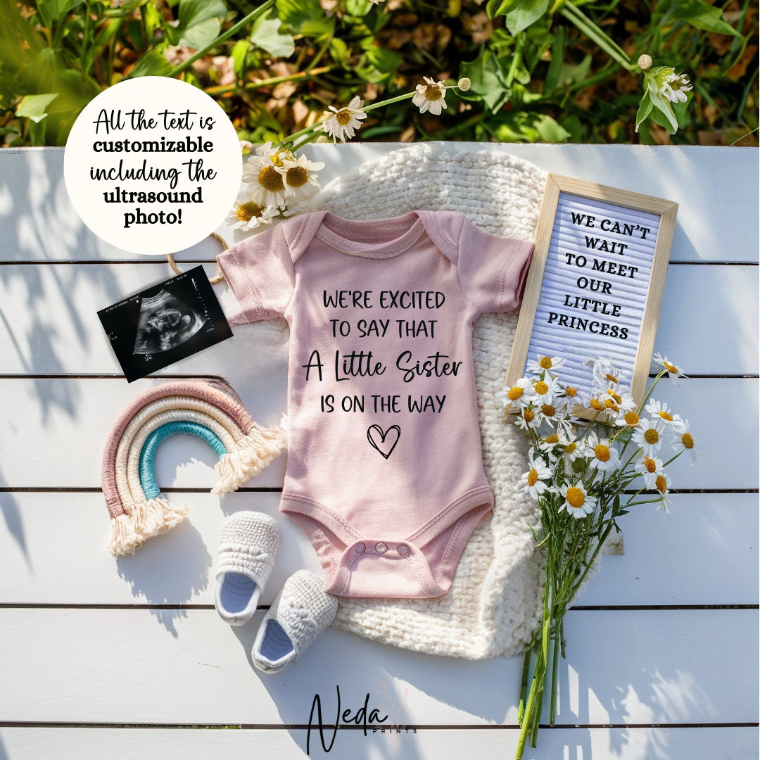 EDITABLE Little Sister Pregnancy Announcement Digital, Girl Baby Announcement Pregnancy Reveal Customizable Social Media Announcement 0189