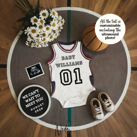 EDITABLE Basketball Pregnancy Announcement Digital, Baby announcement, Pregnancy Reveal, Customizable Maternity Announcement, Download, 0219