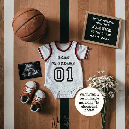 EDITABLE Basketball Pregnancy Announcement Digital, Baby announcement, Pregnancy Reveal, Customizable Maternity Announcement, Download, 0221