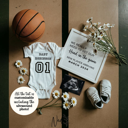 EDITABLE Basketball Pregnancy Announcement Digital, Baby announcement, Pregnancy Reveal, Customizable Maternity Announcement, Download, 0222