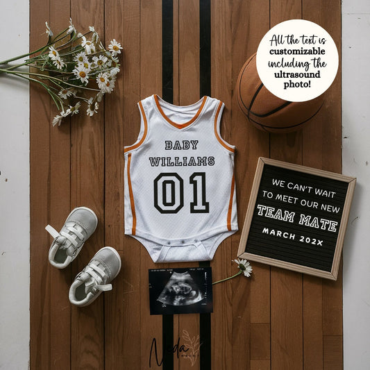 EDITABLE Basketball Pregnancy Announcement Digital, Baby announcement, Pregnancy Reveal, Customizable Maternity Announcement, Download, 0224