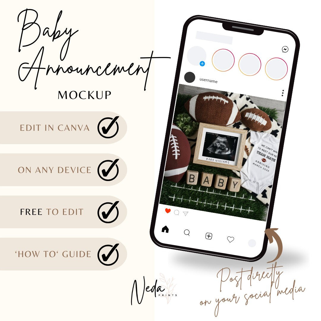 EDITABLE American Football Pregnancy Announcement Digital, Baby announcement, Pregnancy Reveal, Customizable Announcement, Download, 0227
