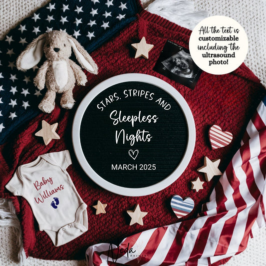 EDITABLE Fourth of July Pregnancy Announcement Digital, July Baby announcement, 4th of July Pregnancy Reveal, Announcement, Download, 0234