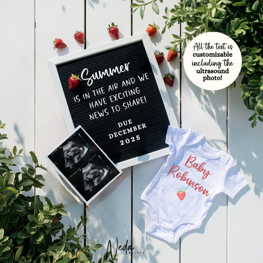 EDITABLE Strawberry Pregnancy Announcement Digital, Berry Sweet Baby announcement, Instagram Pregnancy Reveal, Announcement Download 0242